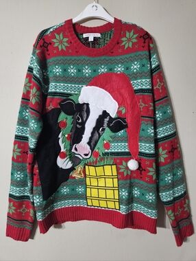 Celebrate Together Cow Ugly Christmas Sweater Large